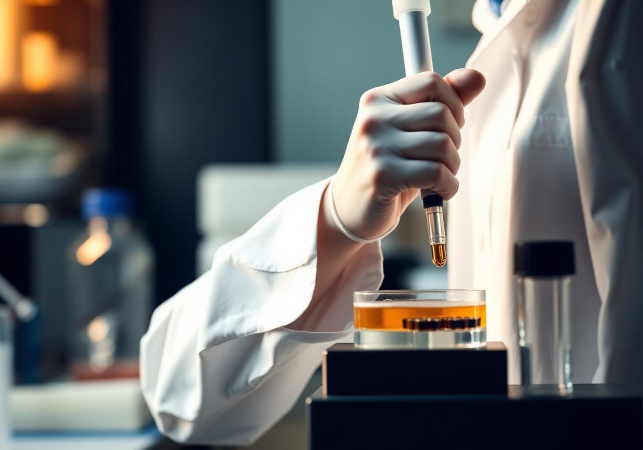 Scientist using a pipette in a biotech laboratory